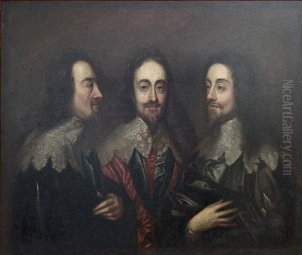 Triple Shoulder Length Portrait Of Charles I In Differing Poses - view 1