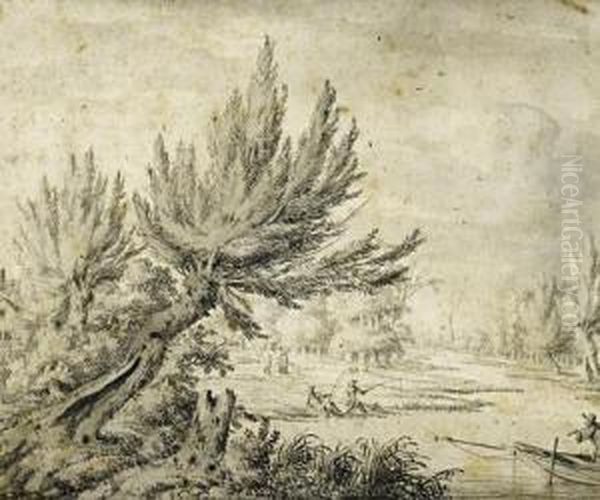 A River Landscape With Fishermen - view 1