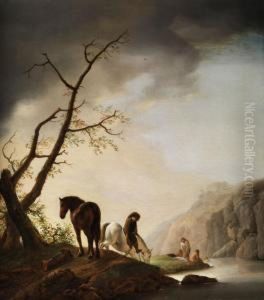 Pferdehirte Auf Weissem Schimmel In Betrachtung Badender Frauen An
Einem Fluss by Adriaen van Eemont