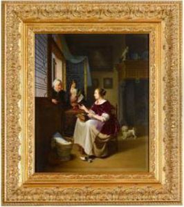 A
Young Woman In An Interior While An Old Woman Passes A Chicken
Through A Window by Pieter Cornelisz van Egmont
