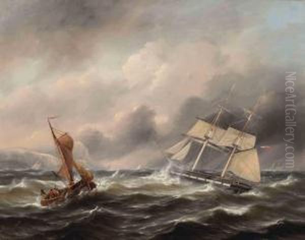 Two Boats In Stormy Weather, The Shore In The Distance - view 1