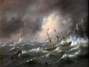 Driemaster In Een Storm by Govert Van Emmerik