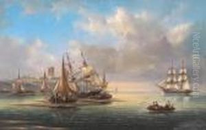 Dutch Shipping In A Harbour by Govert Van Emmerik