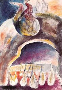 Inferno, Canto XXVI, 44-71, Ulisses & Diomedes wrapped in the same flame by William Blake