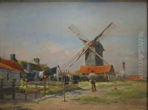 Moulin Et Meunier Dans Un Paysage by Louis Van Engelen