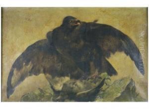Falcon Holding A Pigeon In His Claws by Piet Van Engelen