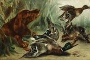 Chien De Chasse Et Canards by Piet Van Engelen
