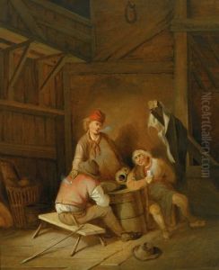Trinker In Einer Tenne by Edouard Van Esbroeck
