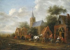 Rastende Reiter Vor Einer Dorfschenke by Barend Gael or Gaal