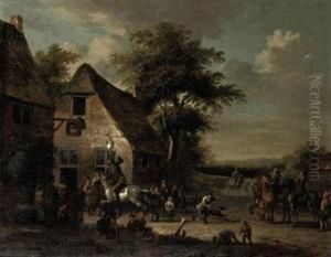 A Town View With Figures Conversing And Playing The Game Of'gaasgouwe'