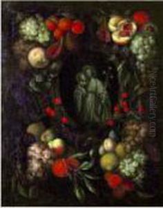 St Joseph Et L'enfant Jesus Dans Une Guirlande De Fruits