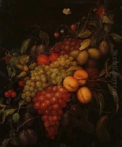 A Swag Of Grapes, Plums, Peaches With Cherries, Strawberries And Cobb Nuts