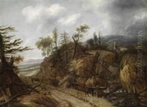 A Mountain Landscape With A Waterfall by Allart Van Everdingen
