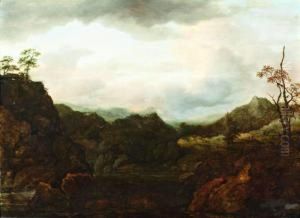 Landschap Met Riviertje In Rotslandschap by Allart Van Everdingen