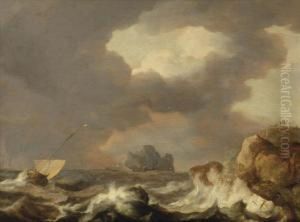Shipping On Stormy Waters Near A Rocky Coast by Allart Van Everdingen