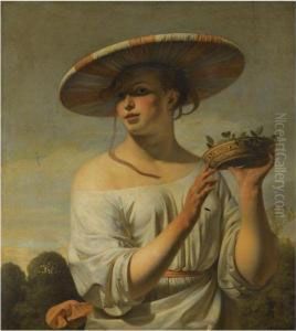Girl Holding A Basket Of Plums