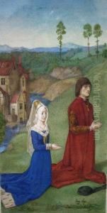 Two Penitent Figures In A Landscape by Jan Van Eyck