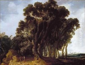 Wooded Landscape With Travellers Resting by Jacob van Geel