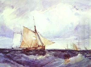 Cutter And Other Shipping In A Breeze by Richard Parkes Bonington