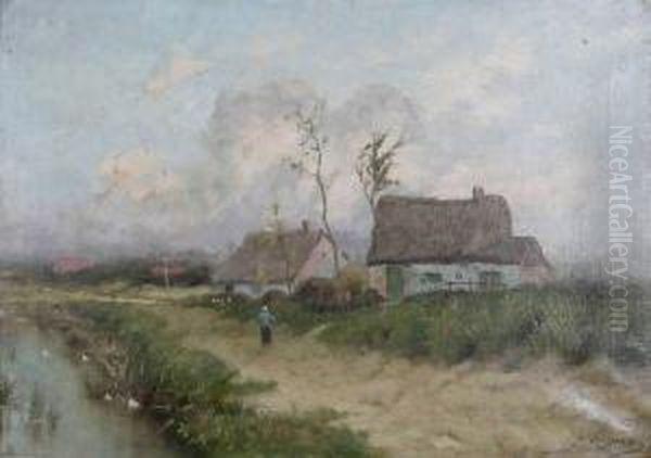 Vrouw Aan Het Water Bij Boerderijen - view 1