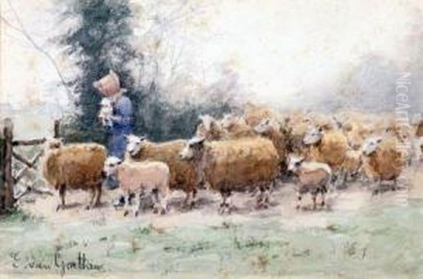 Young Girl With Sheep - view 1