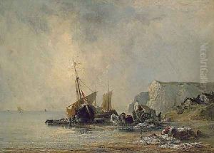 Boats Near Shore Of Normandy by Richard Parkes Bonington