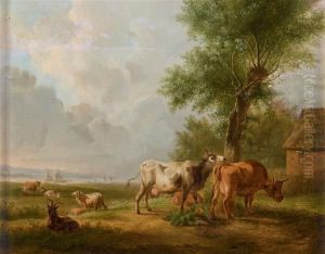 Moutons Et Vaches Au Bord D'un Estuaire by Jan van Gool