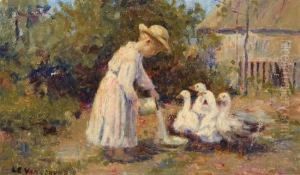 Girl With Geese by Luther Emerson Van Gorder