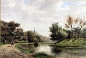 Flusslandschaft Mit Boot by Jacobus Van Jr Gorkom