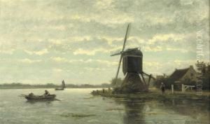 Rowing Near A Windmill by Jacobus Van Jr Gorkom