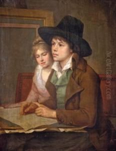 Portrait D'un Artiste Accompagne D'une Jeune Fille