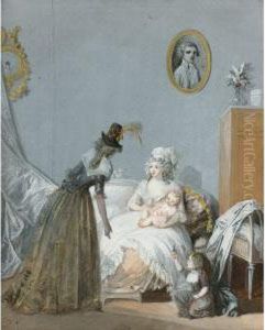 Interior Scene With A Mother And Baby Receiving A Visitor by Henri Nicolas Van Gorp