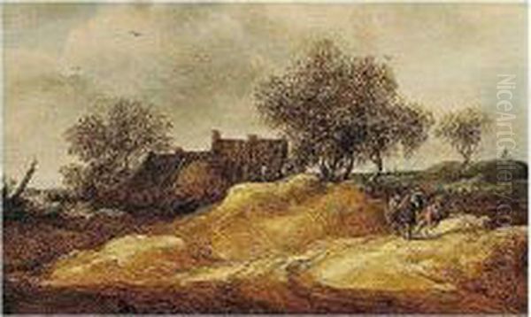A Dune Landscape With Figures Conversing Near Cottages - view 1