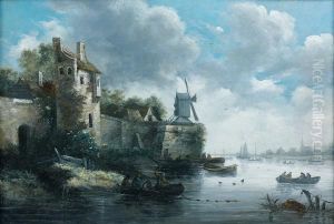 Pecheurs Devant Les Remparts D'un Village by Jan van Goyen