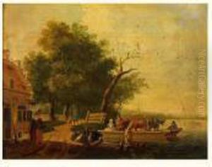 Le Passage Du Bac by Wilhelmus Van Groenewoud