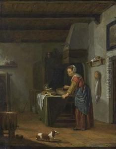 Kitchen Interior With Cook.