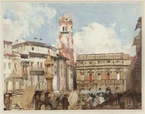 Verona Piazza Dell Erbe by Richard Parkes Bonington