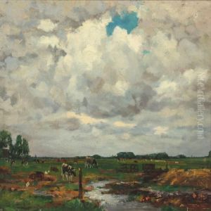 Cows In A Field by Dirk Johannes Van Haaren