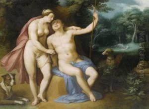Venus And Adonis In A Woodedlandscape by Cornelis Cornelisz Van Haarlem