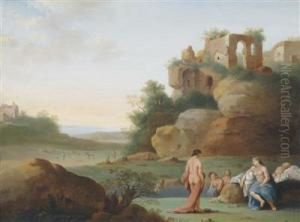 Southern Landscape With Nymphs Bathing by Jan van Haensbergen