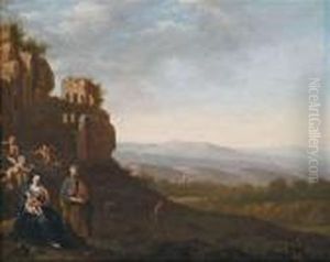 Italianate Landscape With The Flight Into Egypt. by Jan van Haensbergen