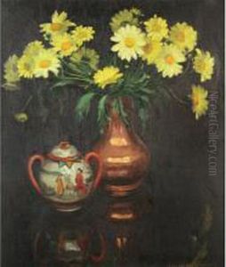 Still Life Of Flowers With Chinese Jug
