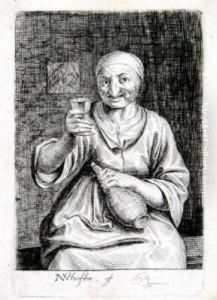 Sitzende Alte Frau Mit Glas Und Flasche by Nicolaes Van Haften