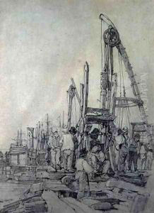 Pile Drivers, Rouen 1821-22 by Richard Parkes Bonington