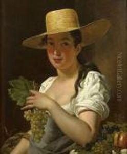Jeune Femme Au Chapeau Et Aux Raisins by Pieter van Hanselaere
