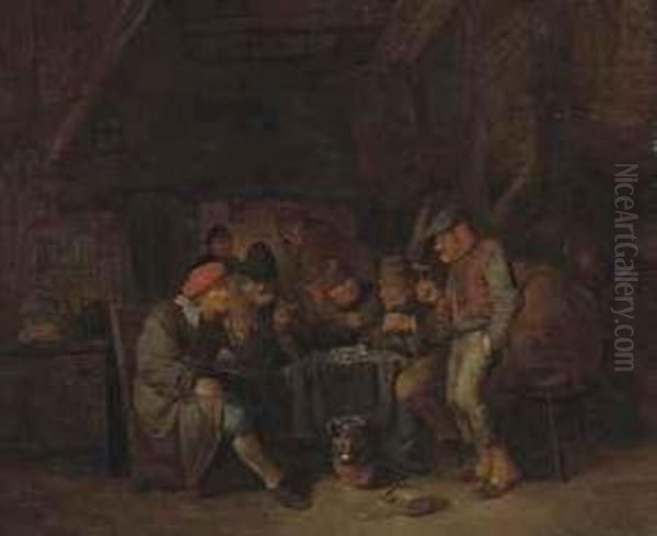 Peasants Smoking And Drinking In An Interior - view 1
