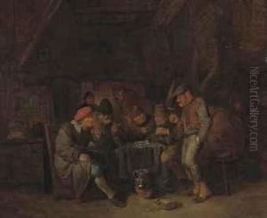 Peasants Smoking And Drinking In An Interior by Maarten Van Heemskerck