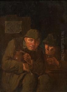 Zwei Zechbruder Mit Krug, Glas Und Pfeife by Maarten Van Heemskerck
