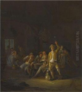 A Tavern Interior With Peasants Drinking And Singing by Egbert Van Heemskerck