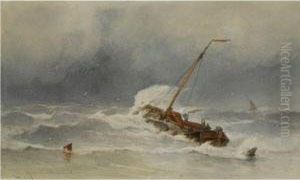 A Barge In Stormy Weather by Jacob Eduard Van Heemskerck Van Beest
